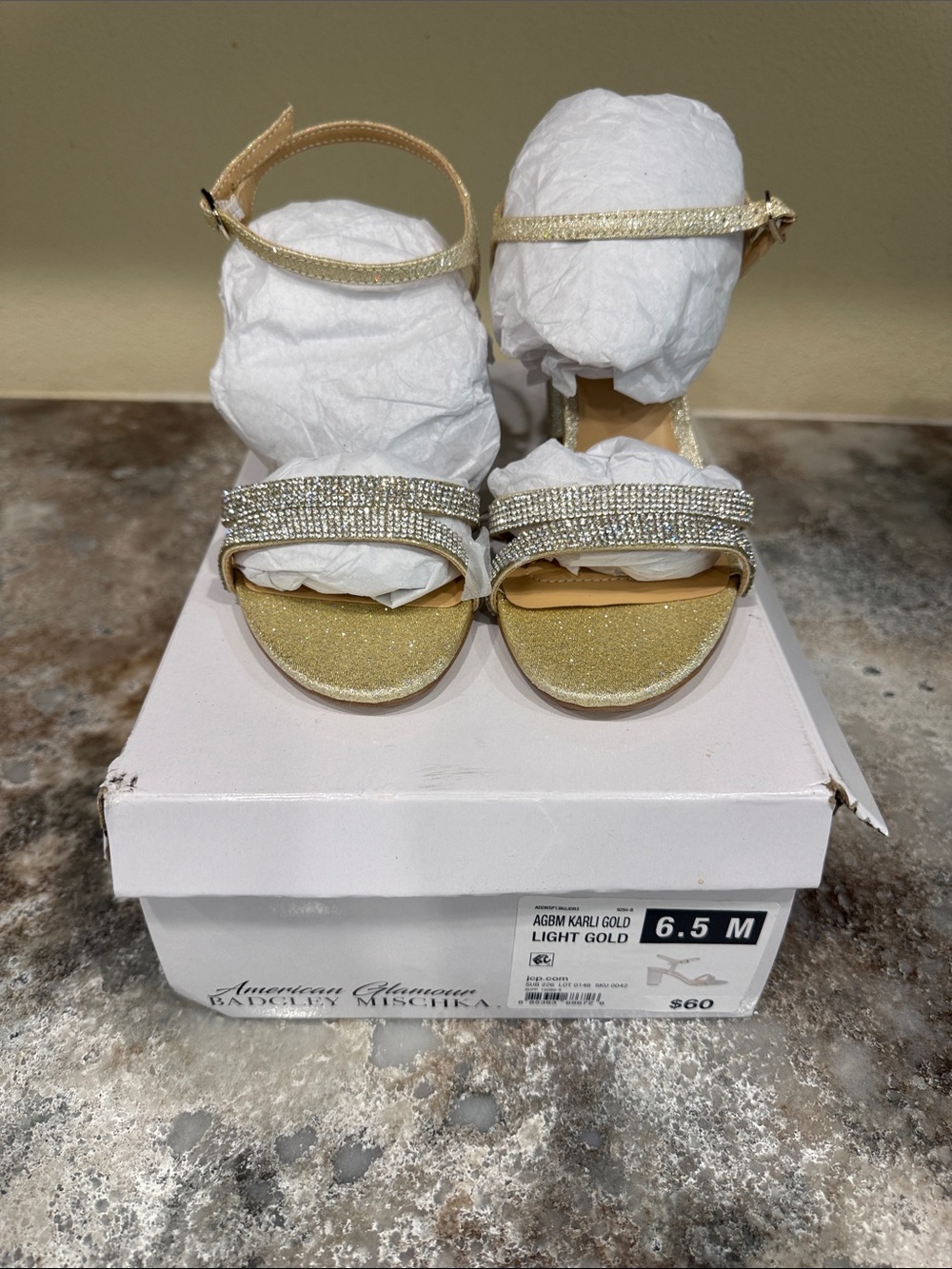 Badgley Mischka Light Gold Rhinestone Strap Dress Heels